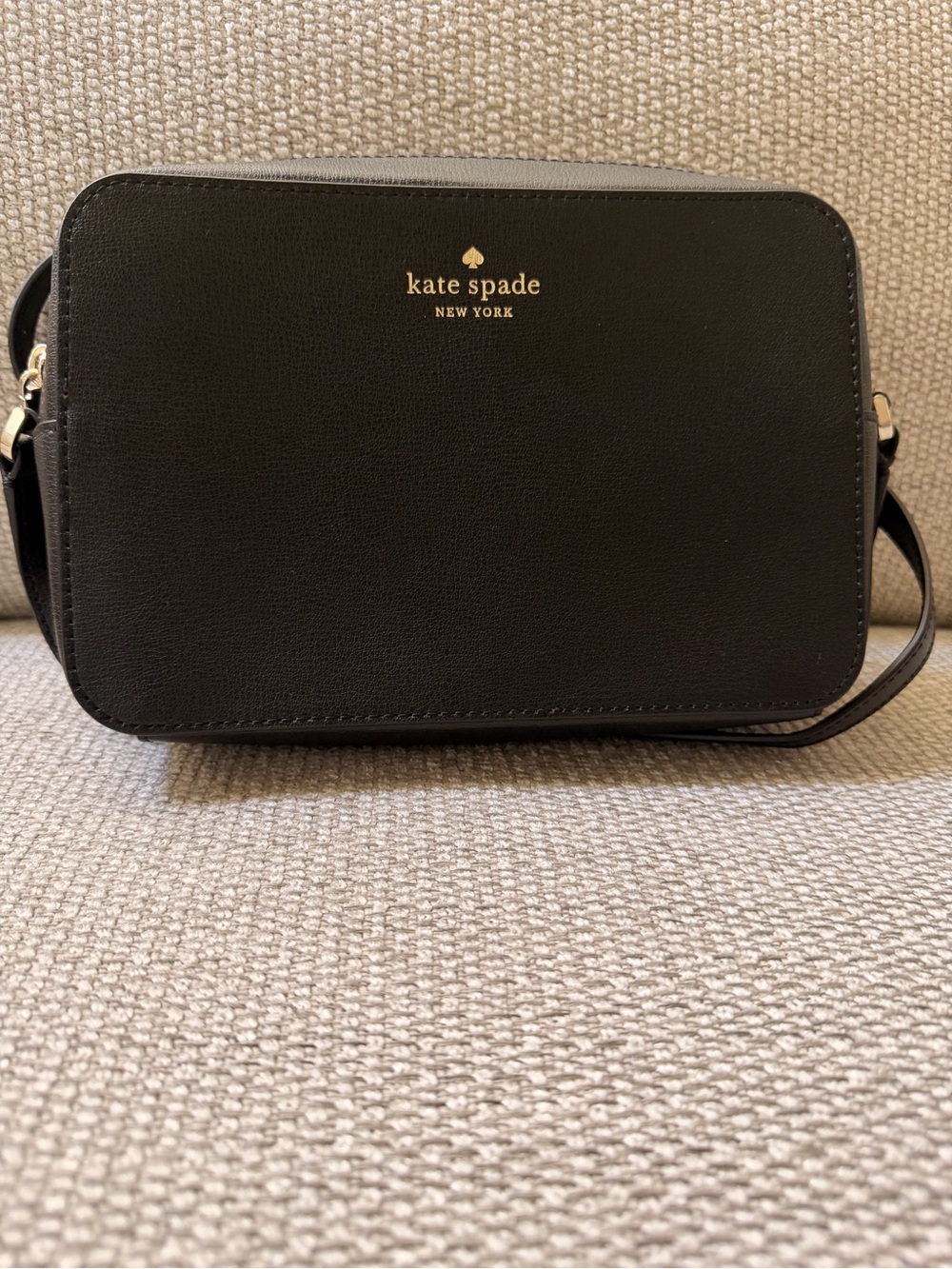 Kate Spade New York Black Leather Camera Crossbody Bag Gold Hardware